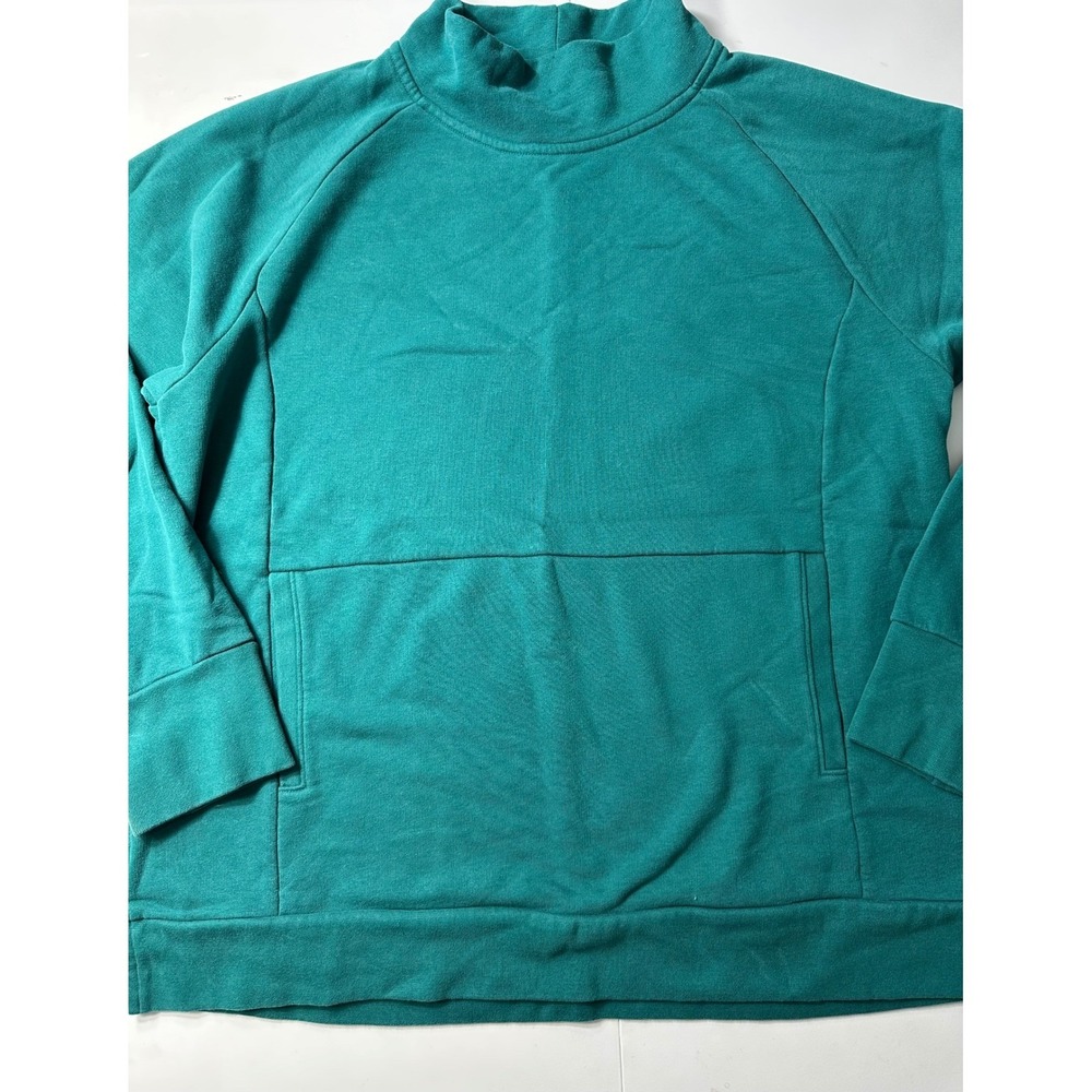 Vintage Lands End Serious Sweats Teal Mock Neck Kangaroo Pocket Sweatshirt XL